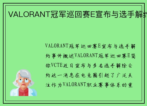 VALORANT冠军巡回赛E宣布与选手解约