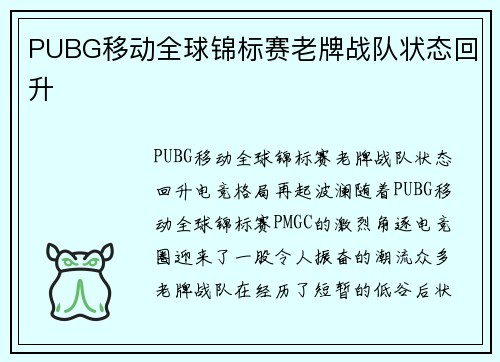PUBG移动全球锦标赛老牌战队状态回升